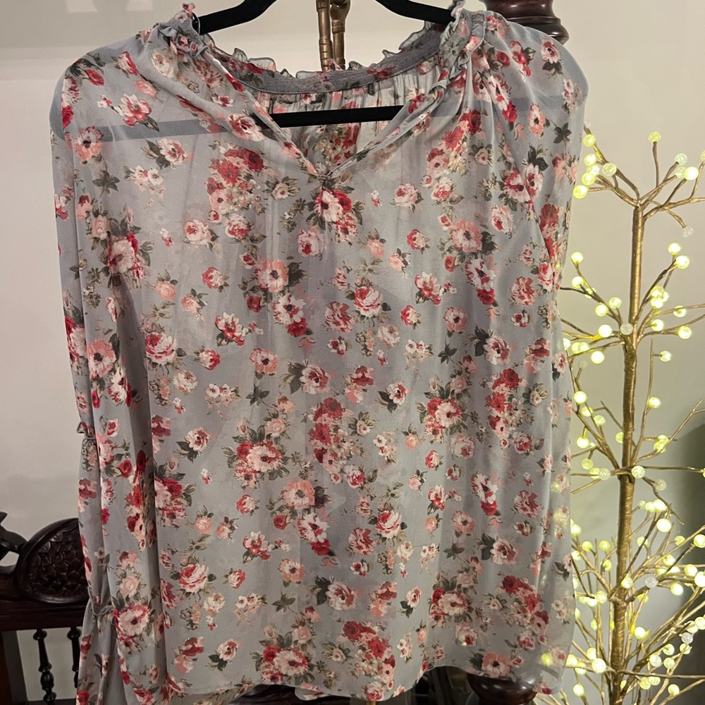 Zara chiffon green flowered blouse size small